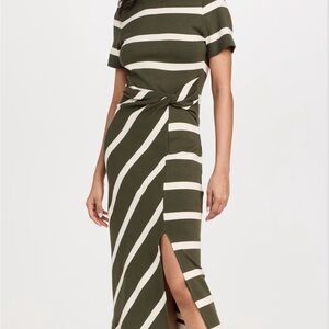 Tanya Taylor Olive and Cream Striped Top